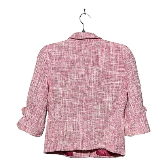 Josephine Cropped Tweed Blazer Women’s Size 6 Pink & White Button Front Jacket - Picture 4 of 10